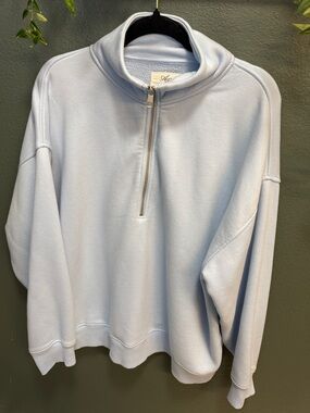 American Eagle Outfitters Light Blue Half-Zip Turtleneck Sweatshirt
